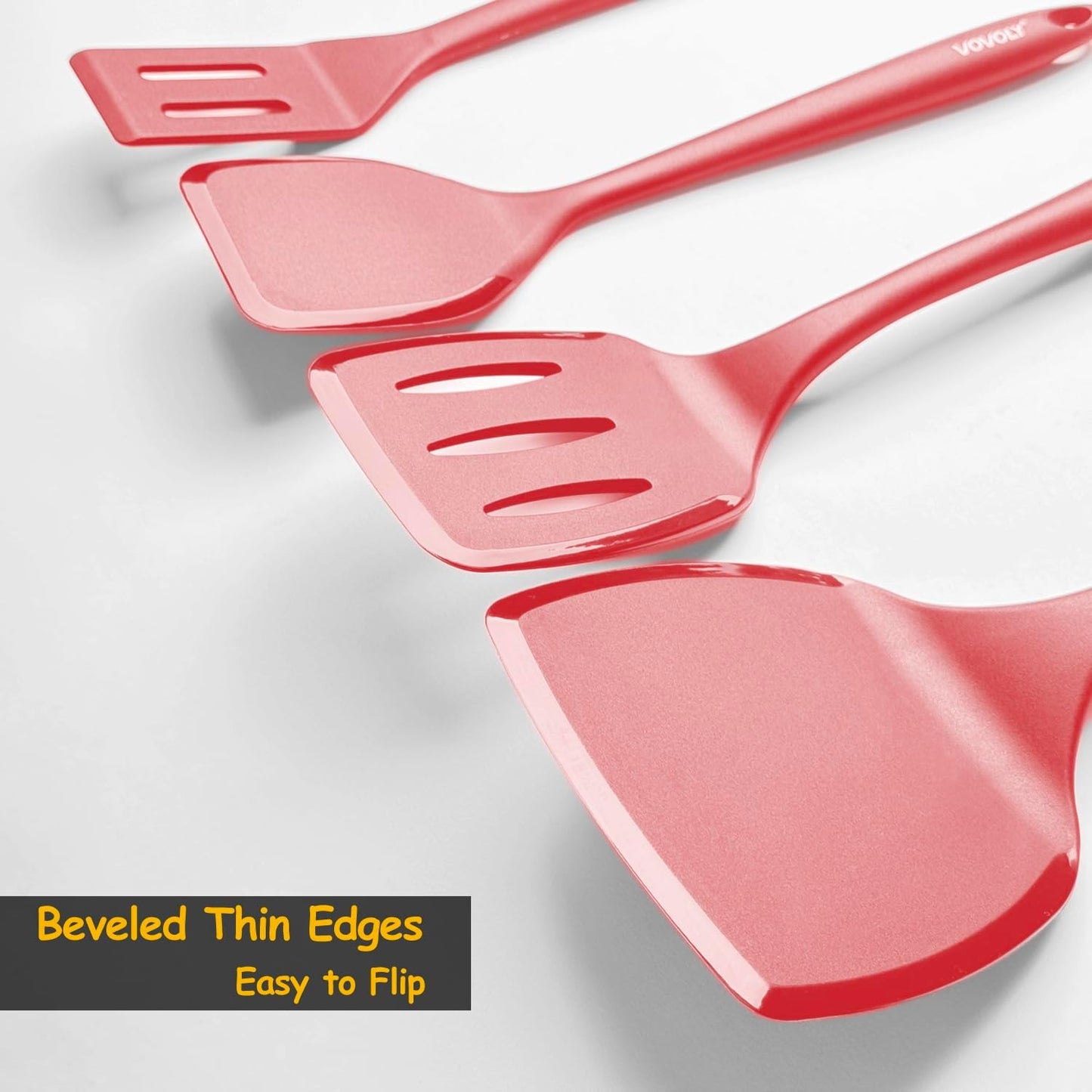 Silicone Spatula Set, 600°F Heat Resistant Silicone Spatula Turner Flipper for Cooking, Non Stick and Non Scratch Kitchen Utensils for Eggs & Pancakes, 4 Pack, Red