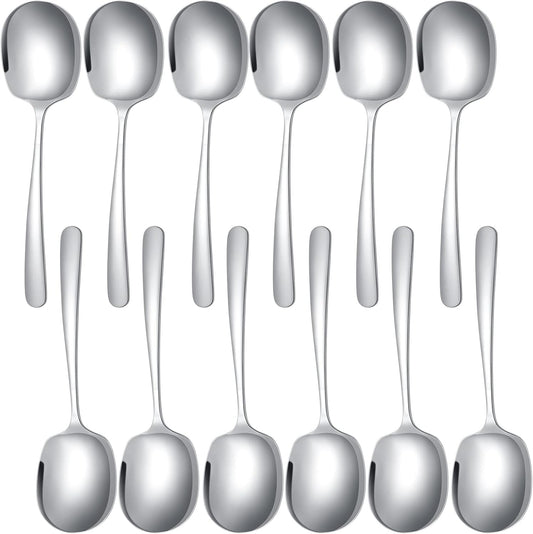 12 Pcs Stainless Steel Serving Spoons Set for Buffet, 8.3 Inches Large Serving Utensils Dishwasher Safe Metal Polished Buffet Spoons for Food Cooking Catering Kitchen Banquet Restaurant Home