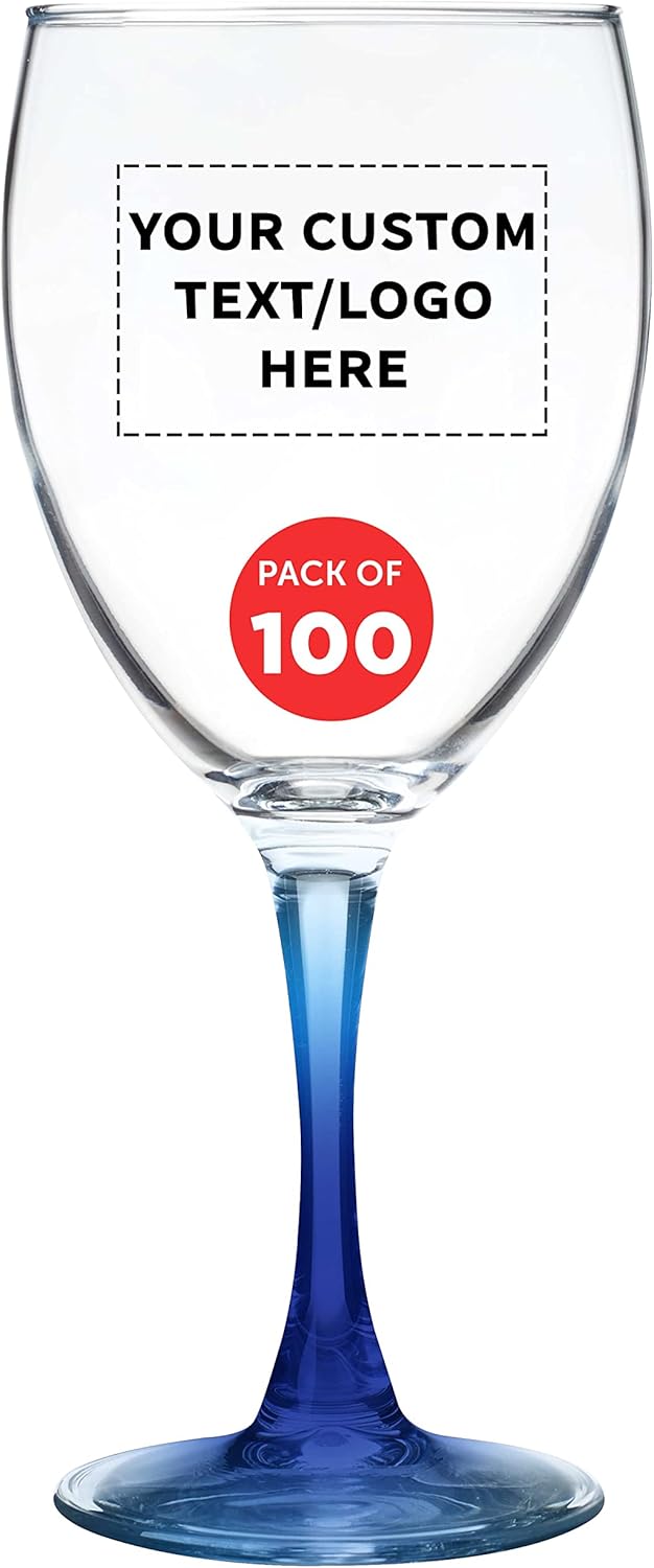 Custom Nuance Wine Glasses by ARC 10.5 oz. Set of 100, Personalized Bulk Pack - Restaurant Glassware, Perfect for Red Wine, White Wine, Cocktails - Blue