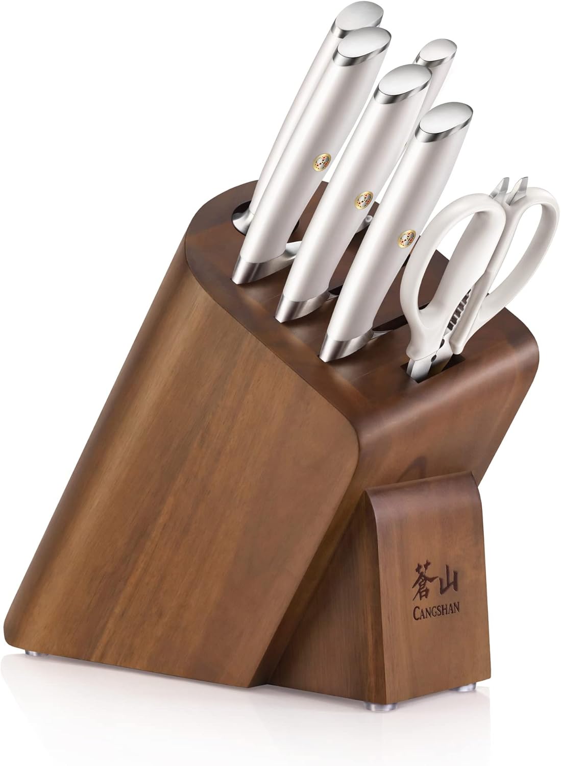 Cangshan L1 Series 7-Piece Cleaver Knife Block Set, Forged German Steel, White, 1027129