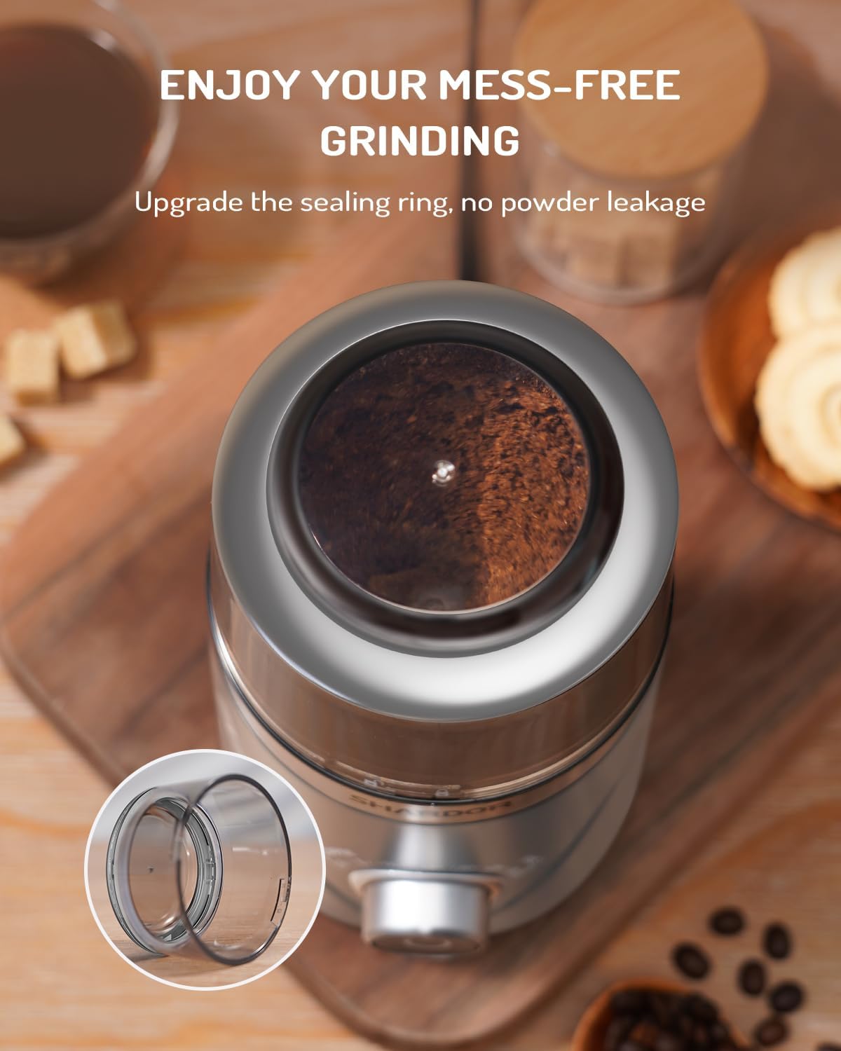 SHARDOR Adjustable Coffee Grinder Electric, Herb, Spice, Coffee Bean, Espresso Grinder with 1 Removable Stainless Steel Bowl, Silver,Updated,Version 2.0