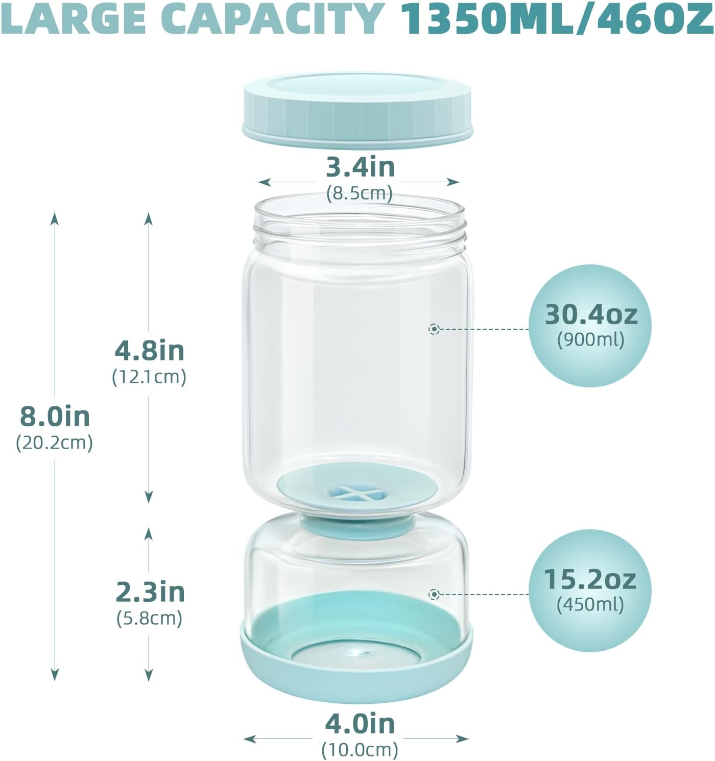 Luvan Hourglass Pickle Jar with Strainer Flip - 46oz Glass Container for Pickles, Olives & Jalapenos, Leakproof Airtight Lid, BPA-Free Juice Separator, Dishwasher Safe Storage Solution