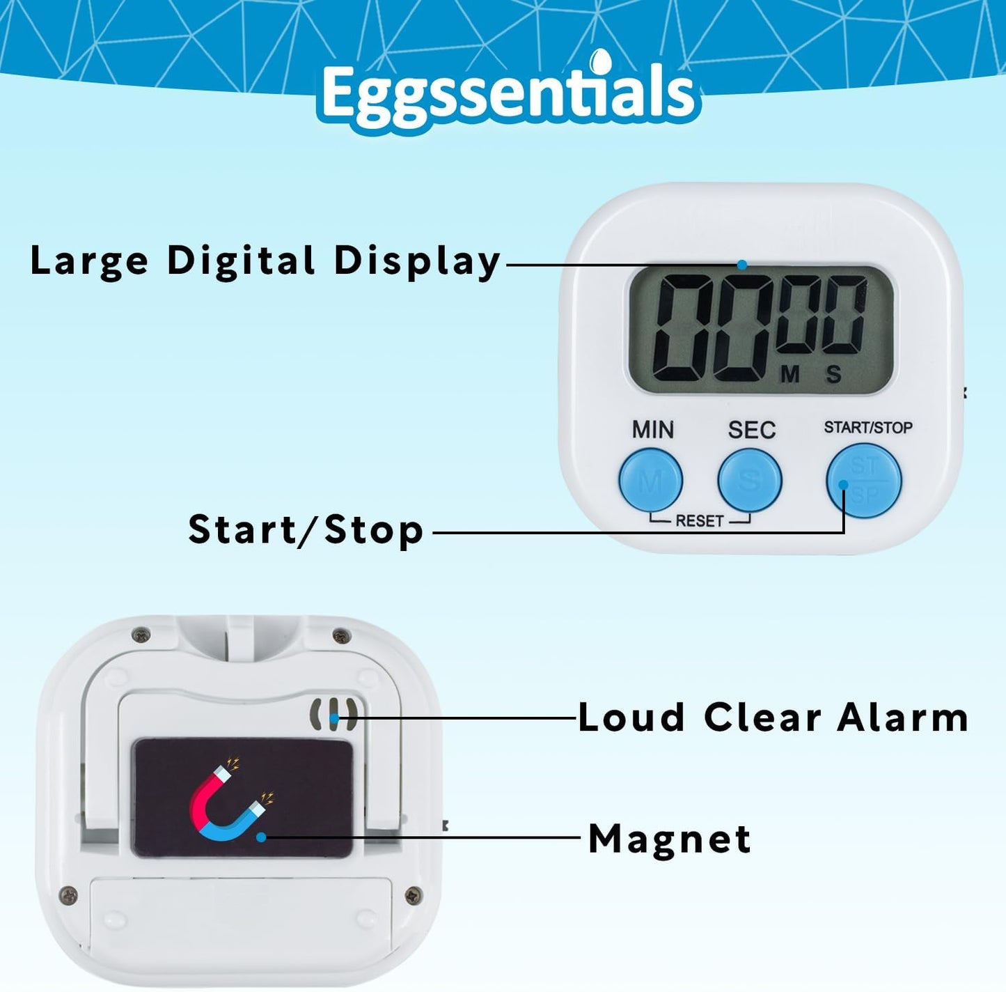 Kitchen Timers for Cooking and Baking with Big Digital Numbers and Loud Alarm Used in Cooking, Classroom, and Office.