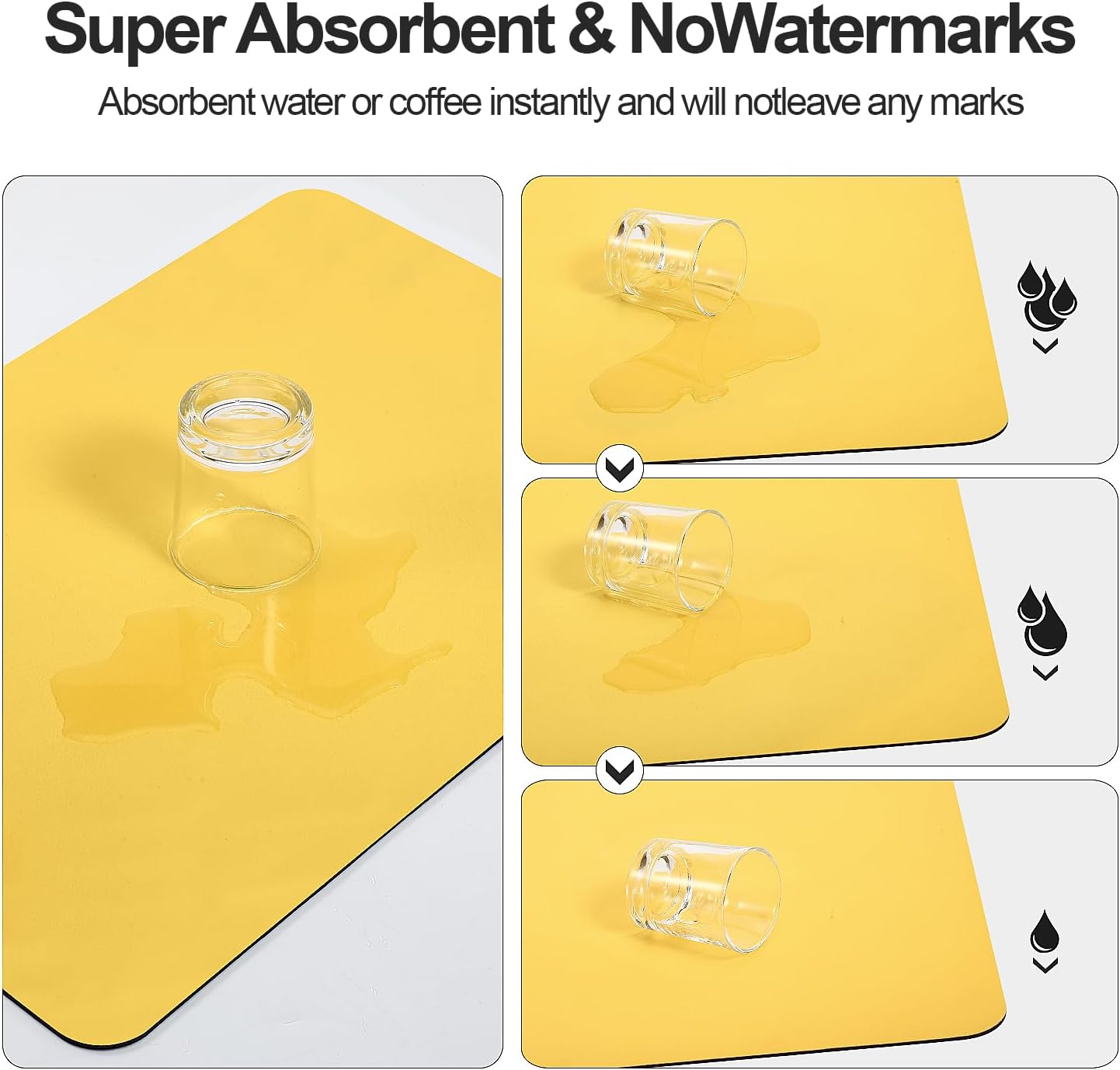 Dish Drying Mat for Kitchen Counter | Coffee Bar Mat for Countertops | Heat Resistant Drainer Mat with Non-slip Rubber Backed | Hide Stain Kitchen Absorbent Draining Mat | Yellow 16"x18"