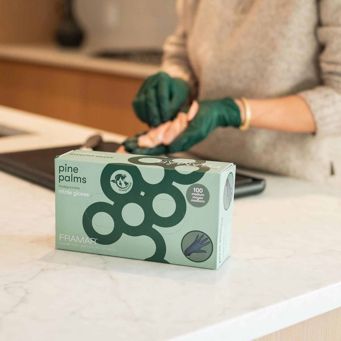 FRAMAR Green Gloves Disposable Latex Free – Heavy Duty Nitrile Gloves Medium, Disposable For Hair Dye, Cooking Glove Medium Nitrile Tattoo Glove, Guantes Desechables, Biodegradable - 100