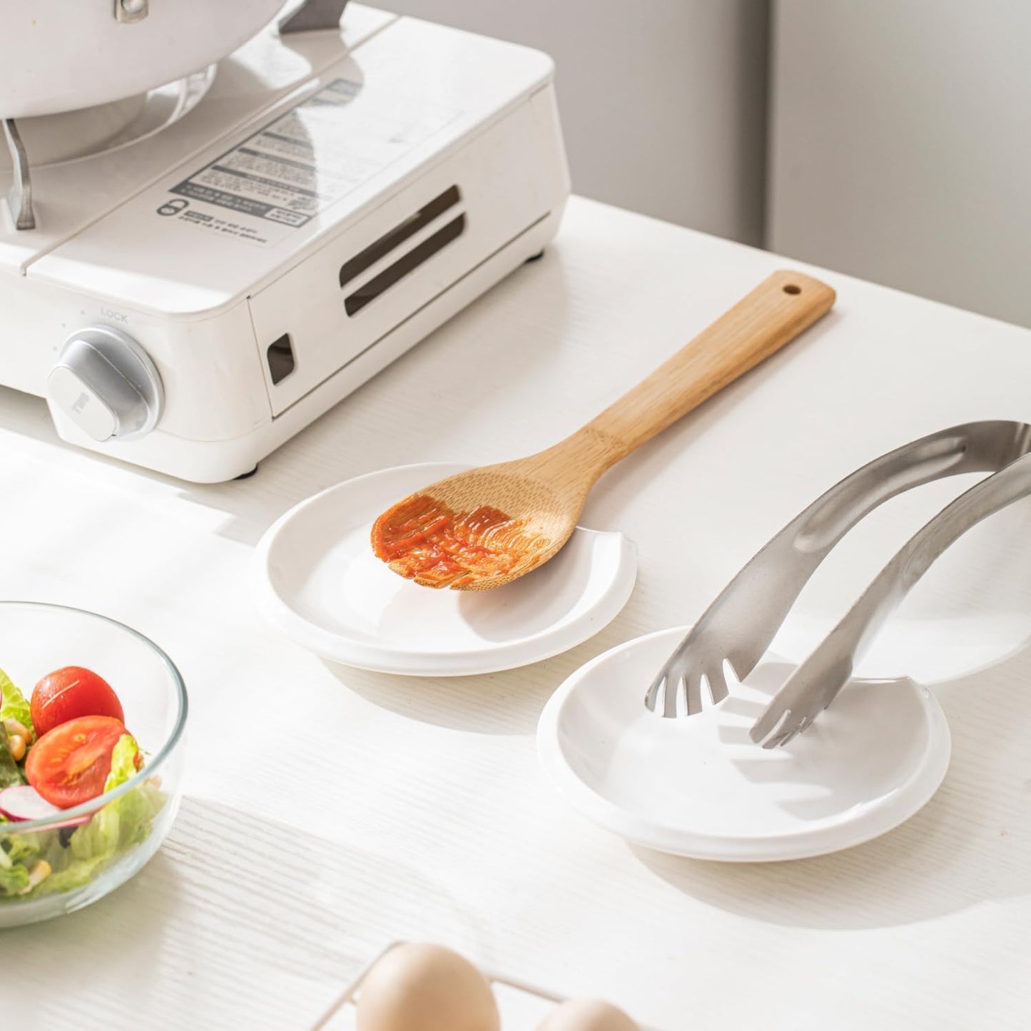 Spoon Rest, Ceramic Ladle Rest for Stove Top, 5.5 Inches Spoon Holder for Kitchen Counter Porcelain, Kitchen Utensils Accessories, Set of 4, White