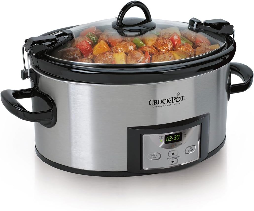 Crock-Pot 6 Quart Cook & Carry Programmable Slow Cooker with Digital Timer Stainless Steel (CPSCVC60LL-S) pack of 1