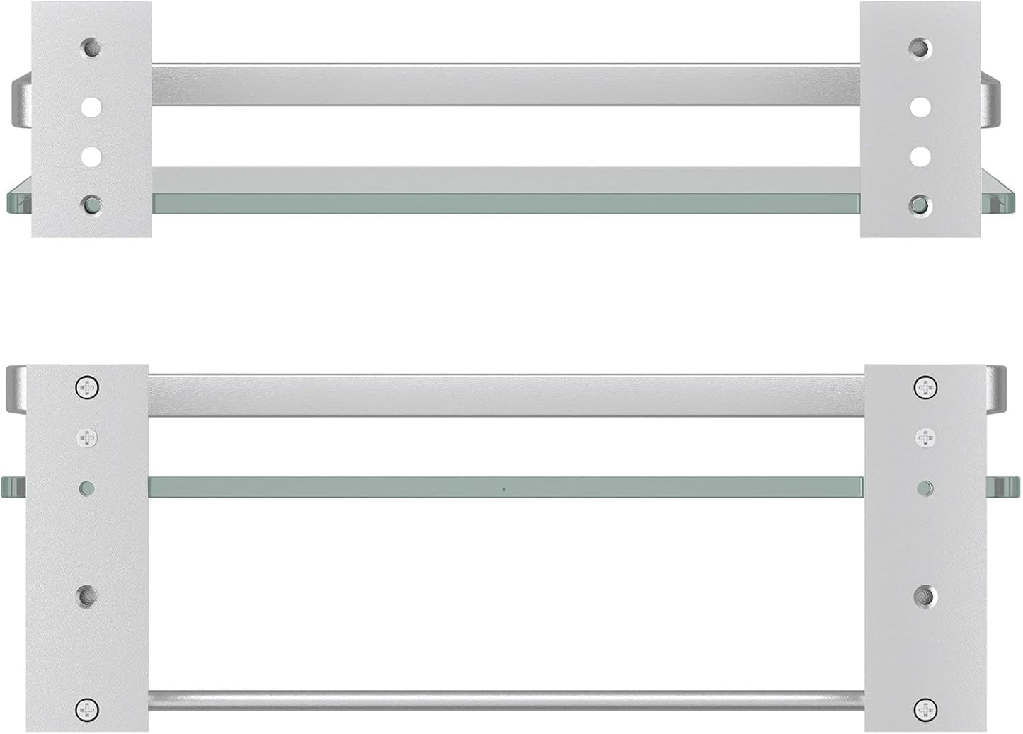 Danpoo Bathroom Shelves Wall Mounted, Clear Tempered Glass Shelf with Towel Bar, Hand Towel Holder(Matte Silver)