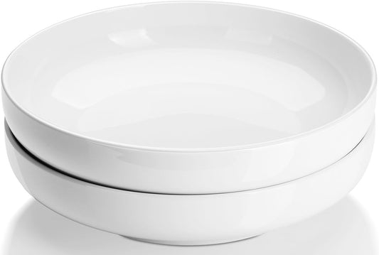DOWAN Pasta Bowls, 65 oz Large Salad Bowls Set of 2, 10'' Serving Bowls for Wedding, Ceramic Shallow Bowl Plates, Serving Dishes for Entertaining, Microwave Dishwasher Safe