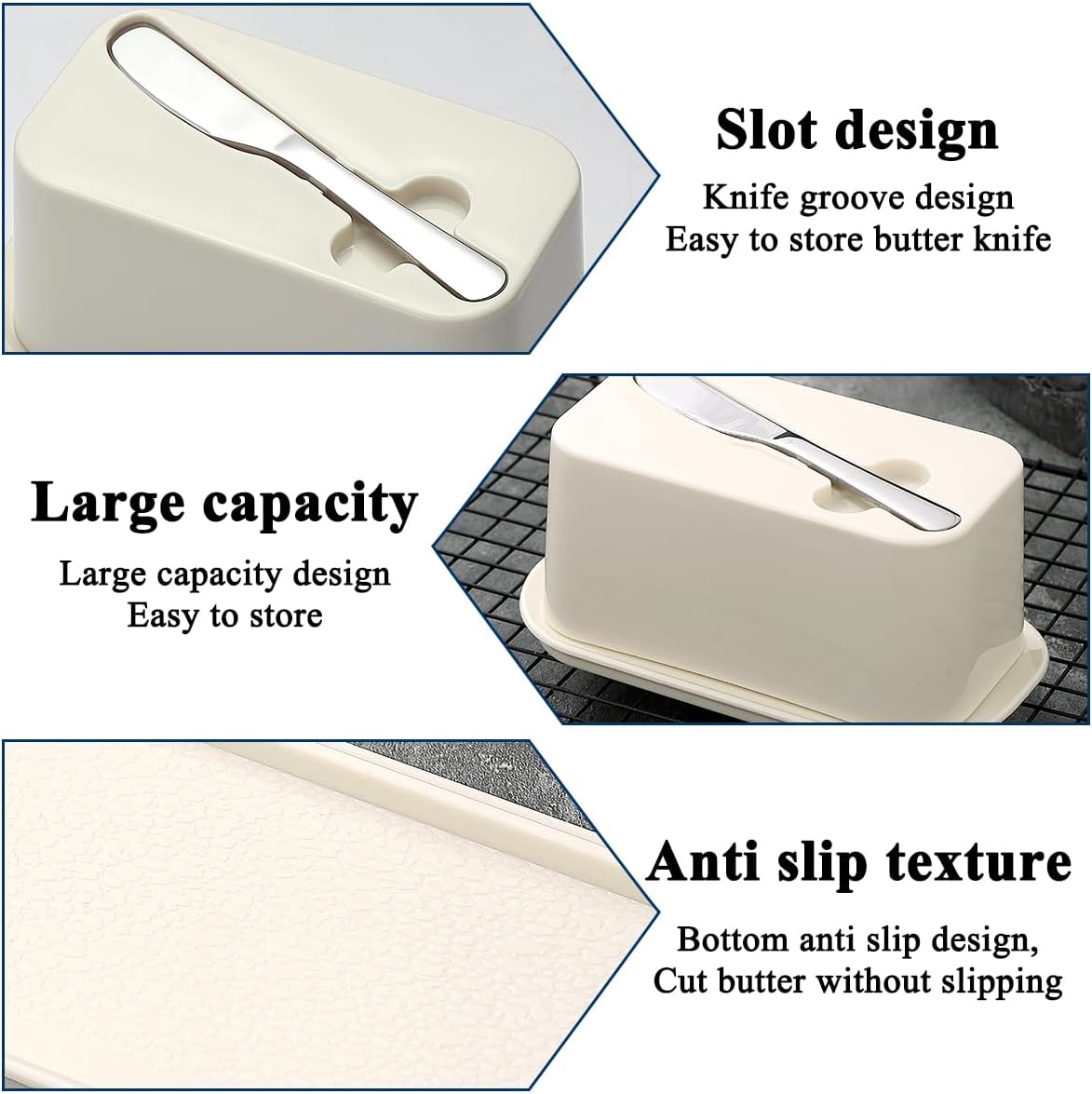 Evanda Butter Dish with Lid for Countertop and Refrigerator Door Shelf with Butter Spreader Knife, Butter Keeper, Plastic Butter Holder Tray Container for West/East Coast Butter