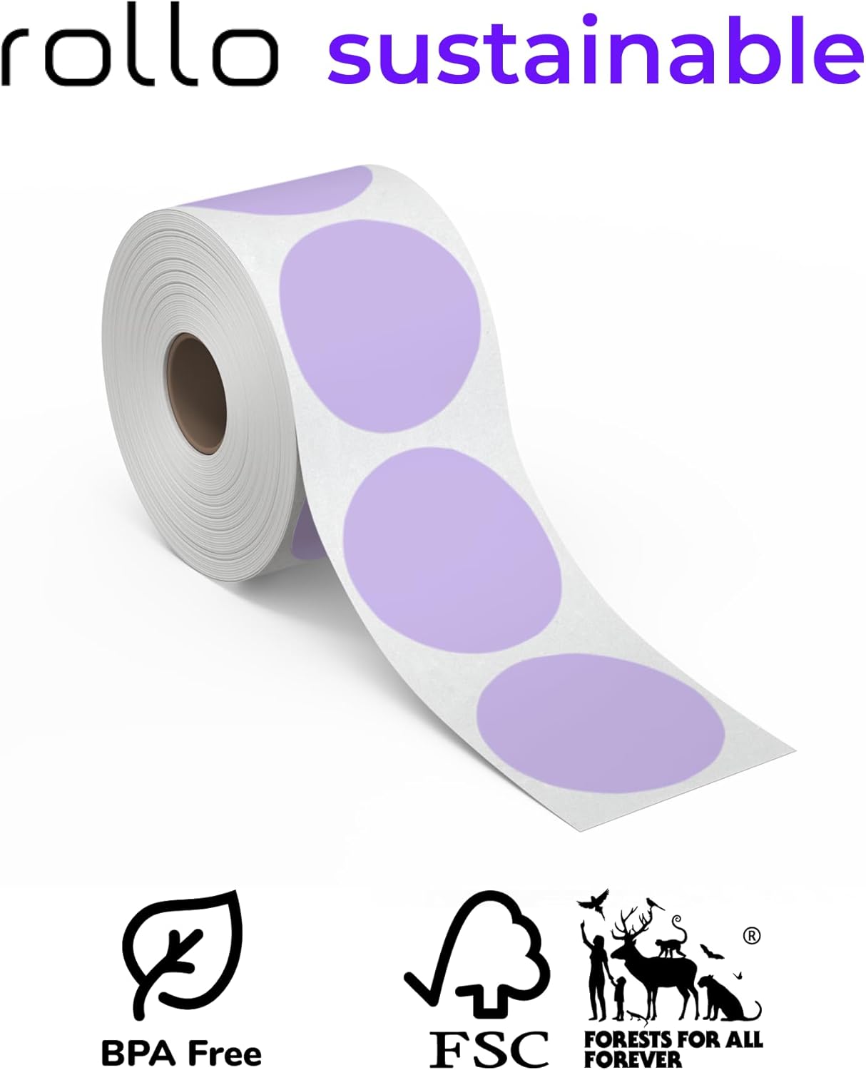 Rollo Circle Thermal Labels 2 Inch - Roll of 1,000 Round Sticker Labels - Multi-Purpose Direct Thermal Printer Stickers 2x2 (Purple)