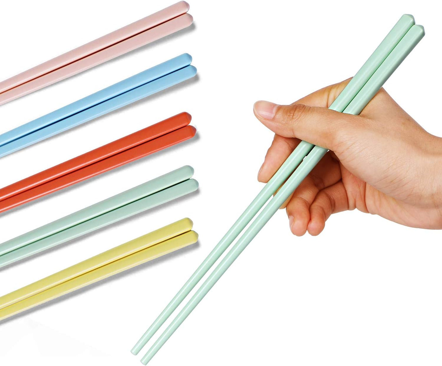 LEETOYI Ceramic Chopsticks Set of 5, Porcelain Chinese Chopsticks Easy To Clean, 9.6-Inch (MixColour)