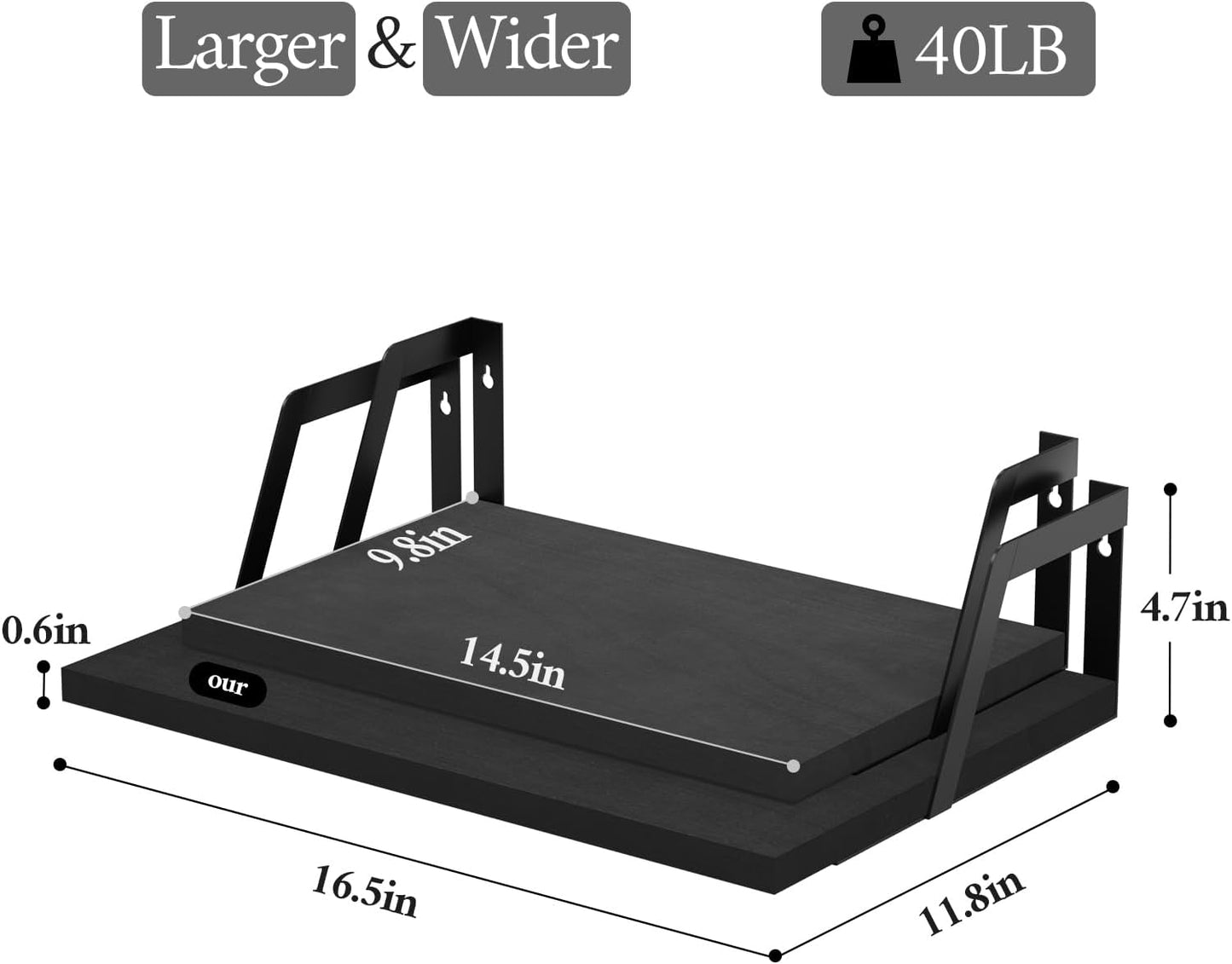 SRIWATANA Floating Shelves Wall Mounted Set of 2 Rustic Wood Shelves with Large Capacity(Black