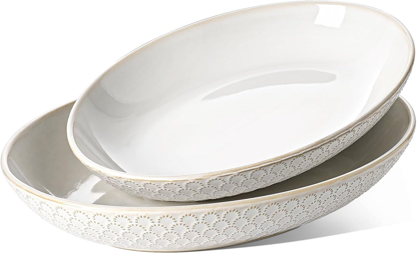 LE TAUCI Serving Bowls, Large Oval Platters for Entertaining, Ceramic Serving Tray for Dinner, Pasta, Salad, Dessert, Turkey, Fish, Fruit, Bread - 45oz/74oz, 11.8"/13.7", Set of 2, Arctic White