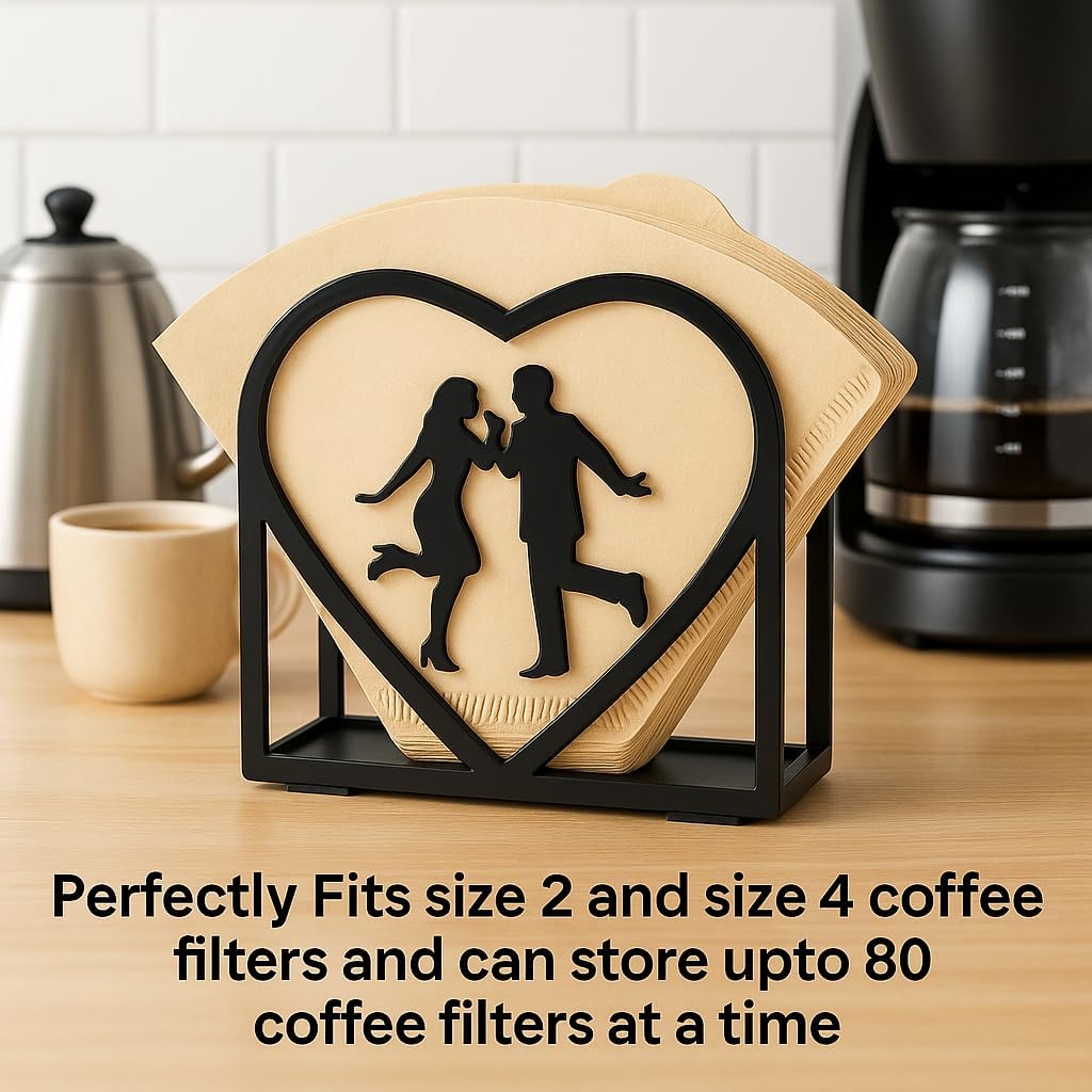 2-Pack Romantic black Napkin Holder for table – Love Theme Metal Napkin Dispenser for Kitchen, Dining Table, Valentine's Day – Fits Everyday & Cocktail Napkins, Coffee Filter Holder for Size #2 & #4