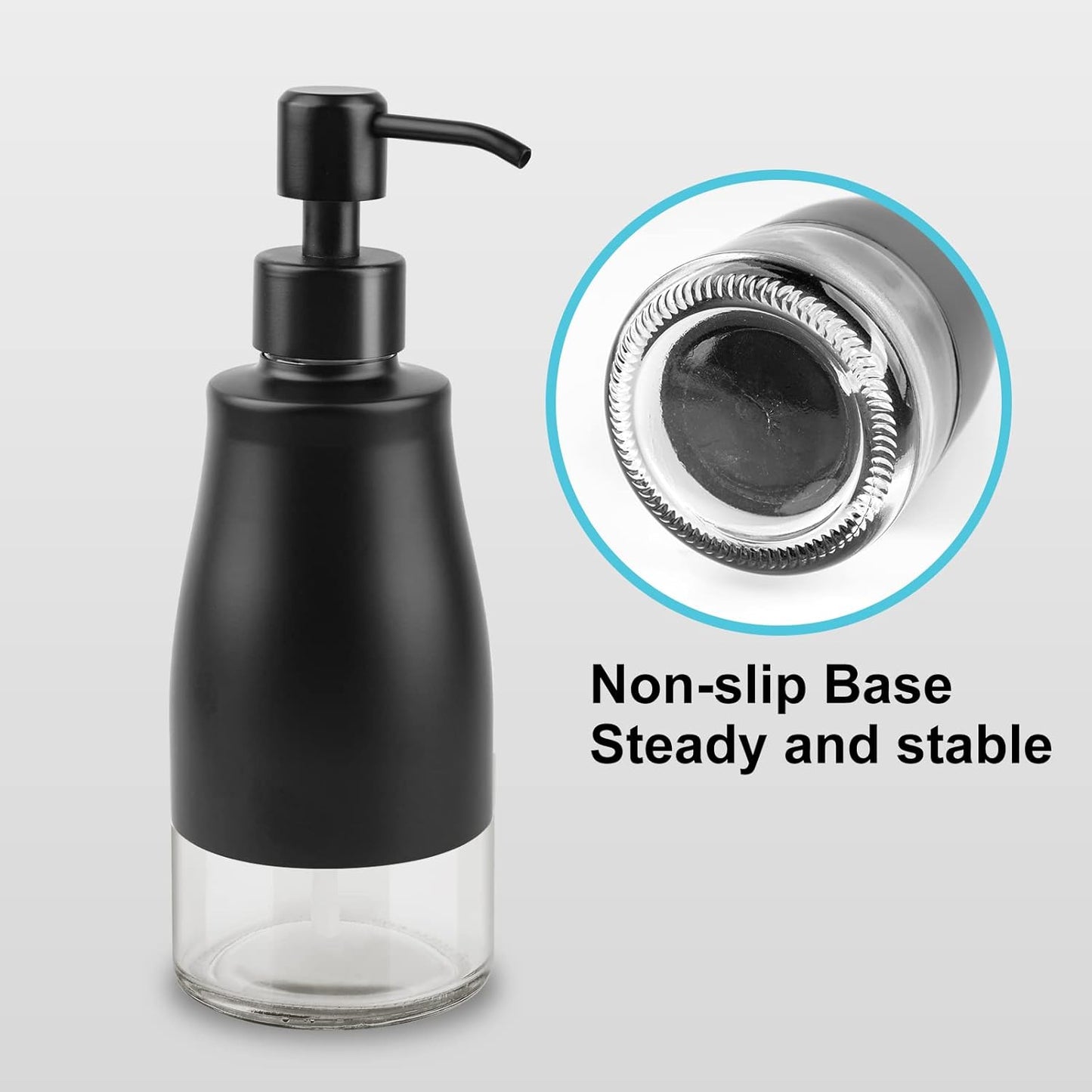 Soap Dispenser with Stickers, Stainless Steel Case Glass Liner Hand Pump Dispenser, Refillable Dish Soap Dispenser for Kitchen Bathroom, Decorative Liquid Hand Soap Dispensers Matte Black(10 OZ)