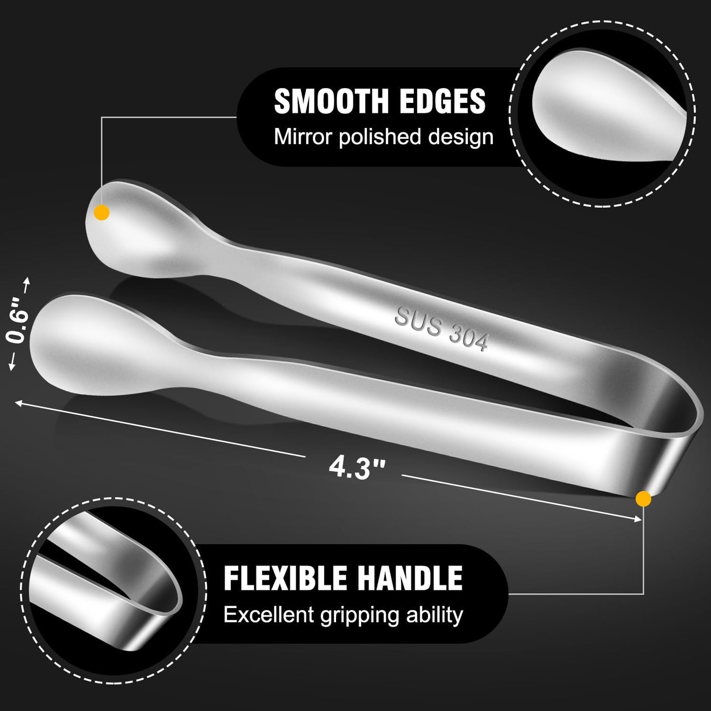 Mini Tongs For Serving Food，Set fo 12 Small Tongs For Appetizers，Small Stainless Steel Metal Cooking Tong，for Tea Party Coffee Bar, 4 inch Sugar Tong - Silver