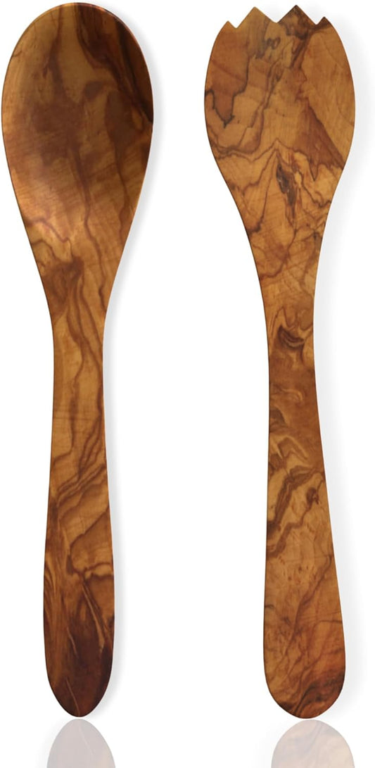 Olive Wood Salad Tongs 12 Inches Long Wooden Salad Spoons for Serving and Mixing, Salad Servers Set, Salad Tosser Utensils, Hardwood Salad Hands, Wooden Pasta Claw Fork With Teeth
