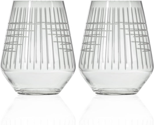 Rolf Glass Matchstick Stemless Wine Tumbler 18 ounce - Stemless Wine Glasses Set of 2 – Lead-Free Crystal Glass - Etched Tumbler Glasses - Made in the USA