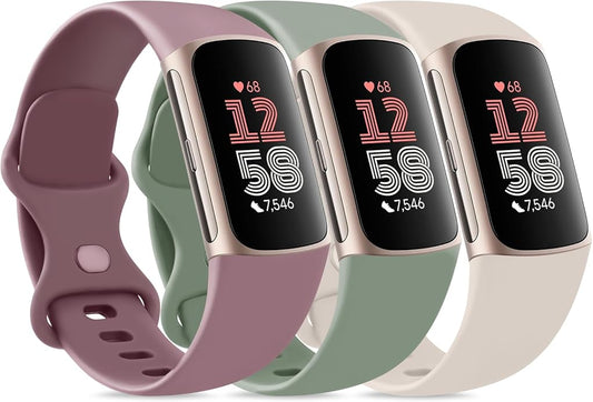 3 Pack Bands for Fitbit Charge 6 / Charge 5 Bands Women Men, Soft Silicone Waterproof Adjustable Wristband Replacement Sport Straps for Fitbit Charge 5 / Charge 6 Fitness Tracker