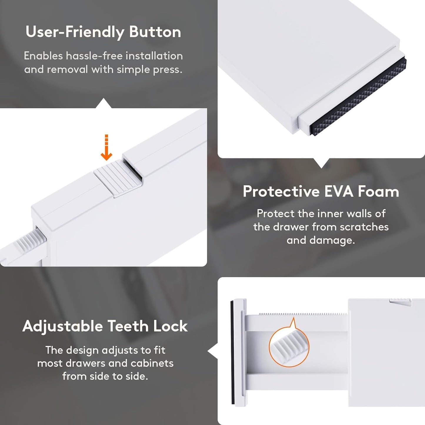 Lifewit 8 Pack Drawer Dividers 4" High,11-17" Adjustable Dresser Drawer Organizers for Clothes, Expandable Dresser Separators in Bedroom/Bathroom/Kitchen/Vanity/Office Organization and Storage, White