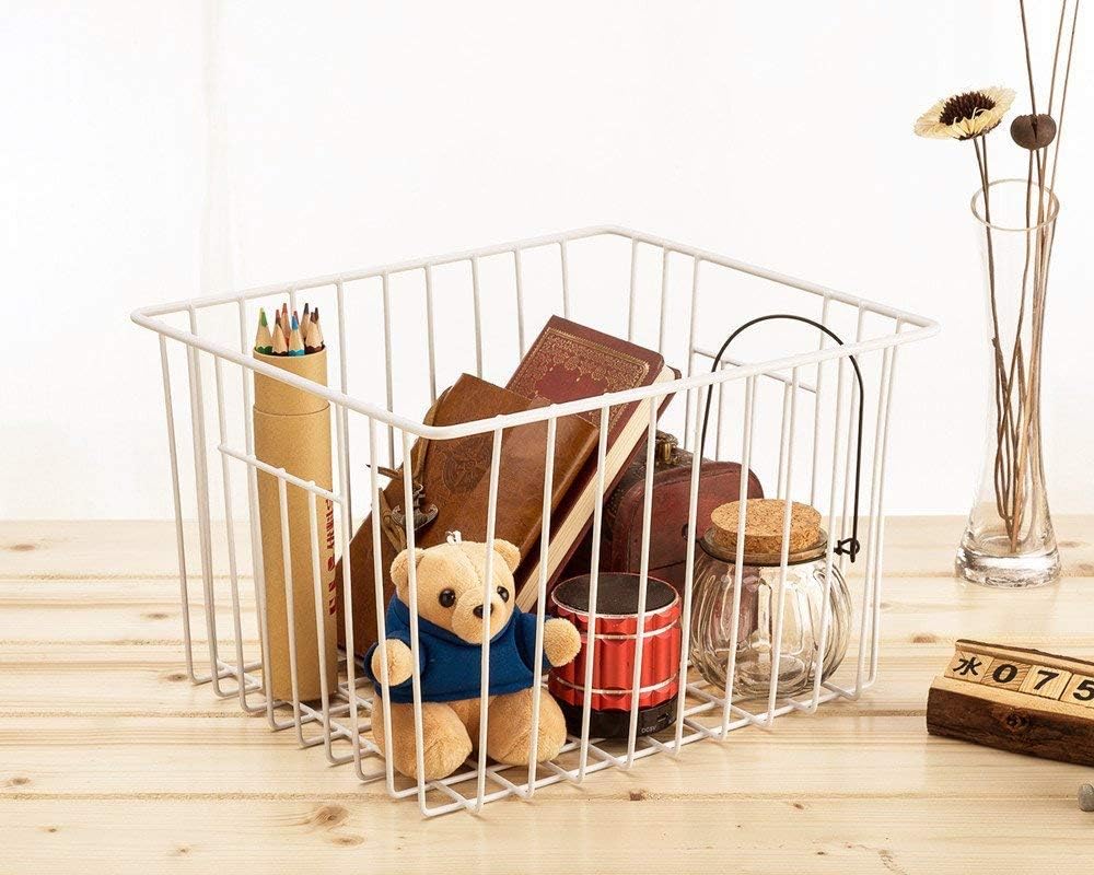 SANNO Freezer Wire Storage Organizer Basket, Refrigerator Storage Baskets Bins Organizer with Built-in Handles for Cabinets, Pantry, Closets, Bedrooms 4 Pack 11"x10"x 7" White