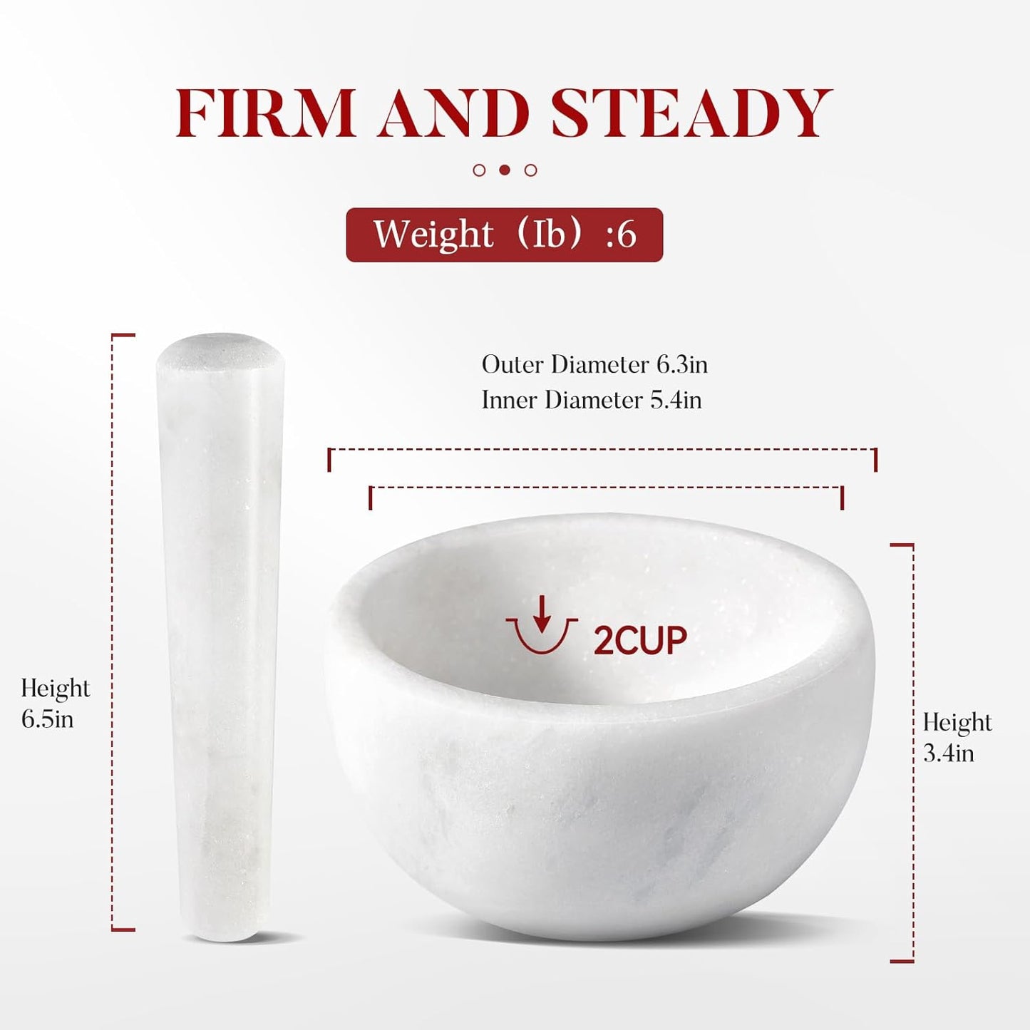 Koville Marble Mortar and Pestle Set, 6.3"-2 Cups Grinder Bowl for Guacamole, Salsa, Pill Crusher, Spice, Herb, Garlic, Nut, Heavy Duty Grinder for Kitchen(Namib Fantasy)