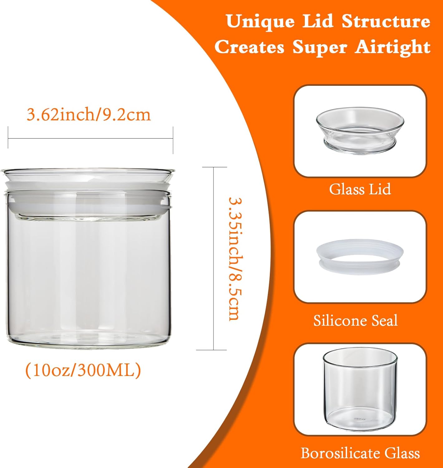 ZENS 10oz Glass Jars with Airtight Lid, 4 Pack Glass Kitchen Canisters Set for Spice, Loose Tea, Small Clear Glass Storage Jars with Labels for Herbs, Sugar