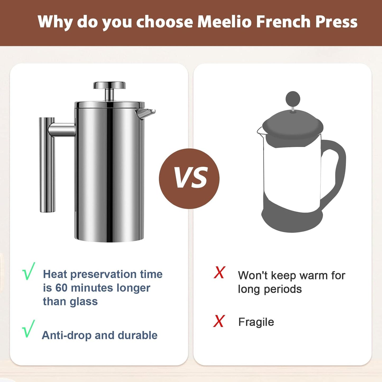 Small French Press 350ml, Double-Wall Insulated French Press Coffee Press Stainless Steel for travel camping, Single Cup Pour Over Coffee Maker (1 cup, 12 OZ)