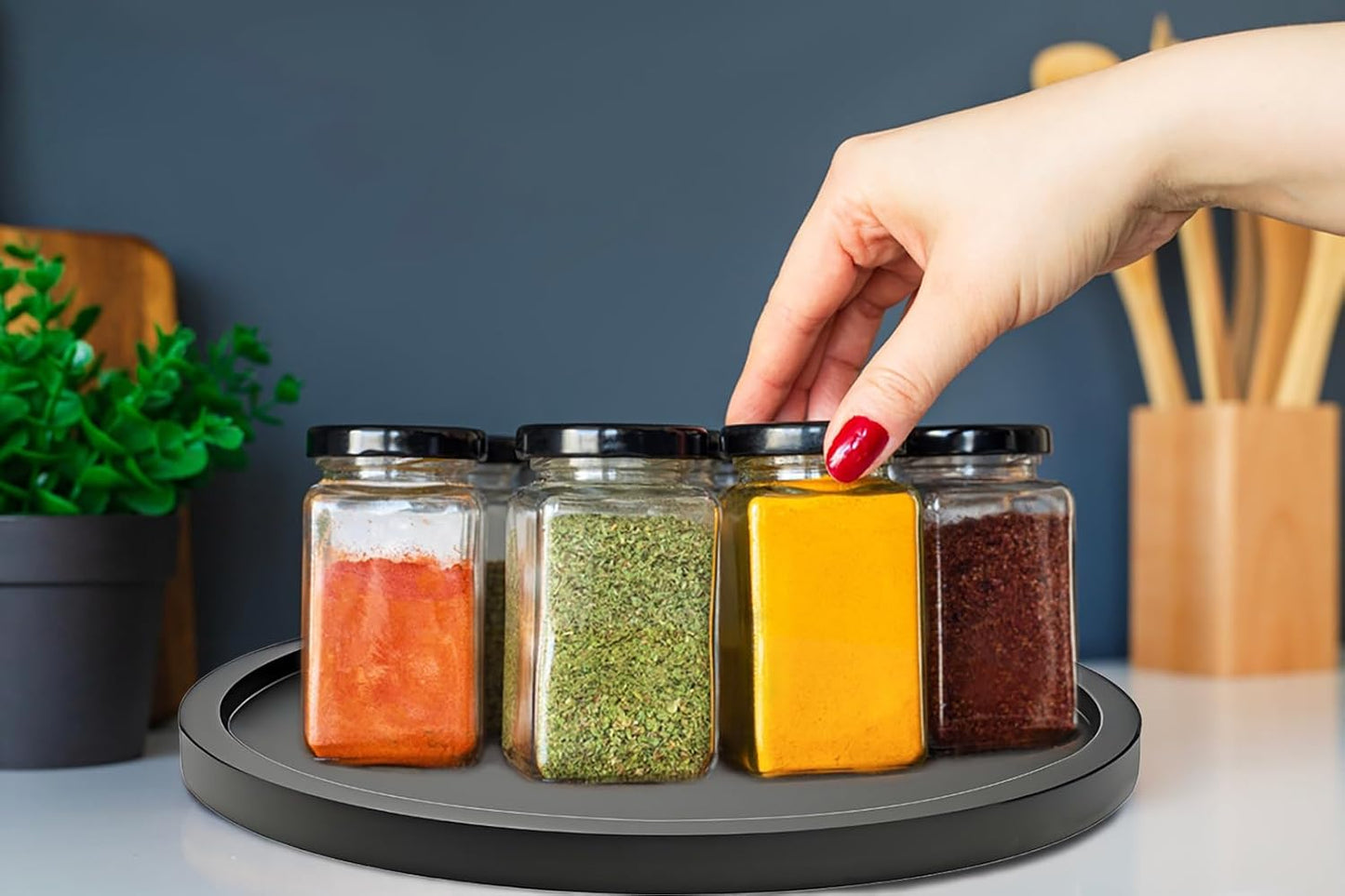 10" Black Bamboo Lazy Susan Organizer Kitchen Turntable for Cabinet Pantry Table Organization