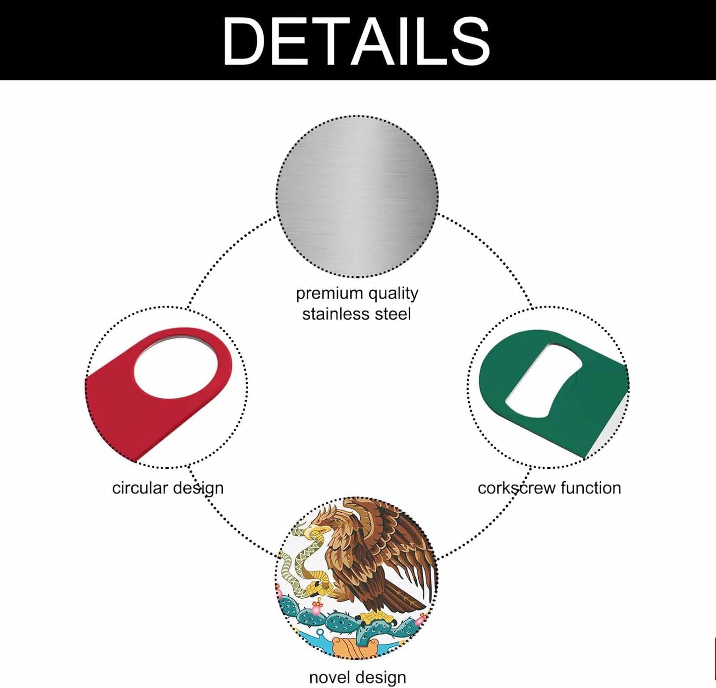 Mexican Flag Stainless Steel Bottle Opener Nice Country Flag Patriotism Red Green White and Eagle Flat Beer Bottle Opener Keychain for Home Kitchen Bar Restaurant Party Birthday Gift