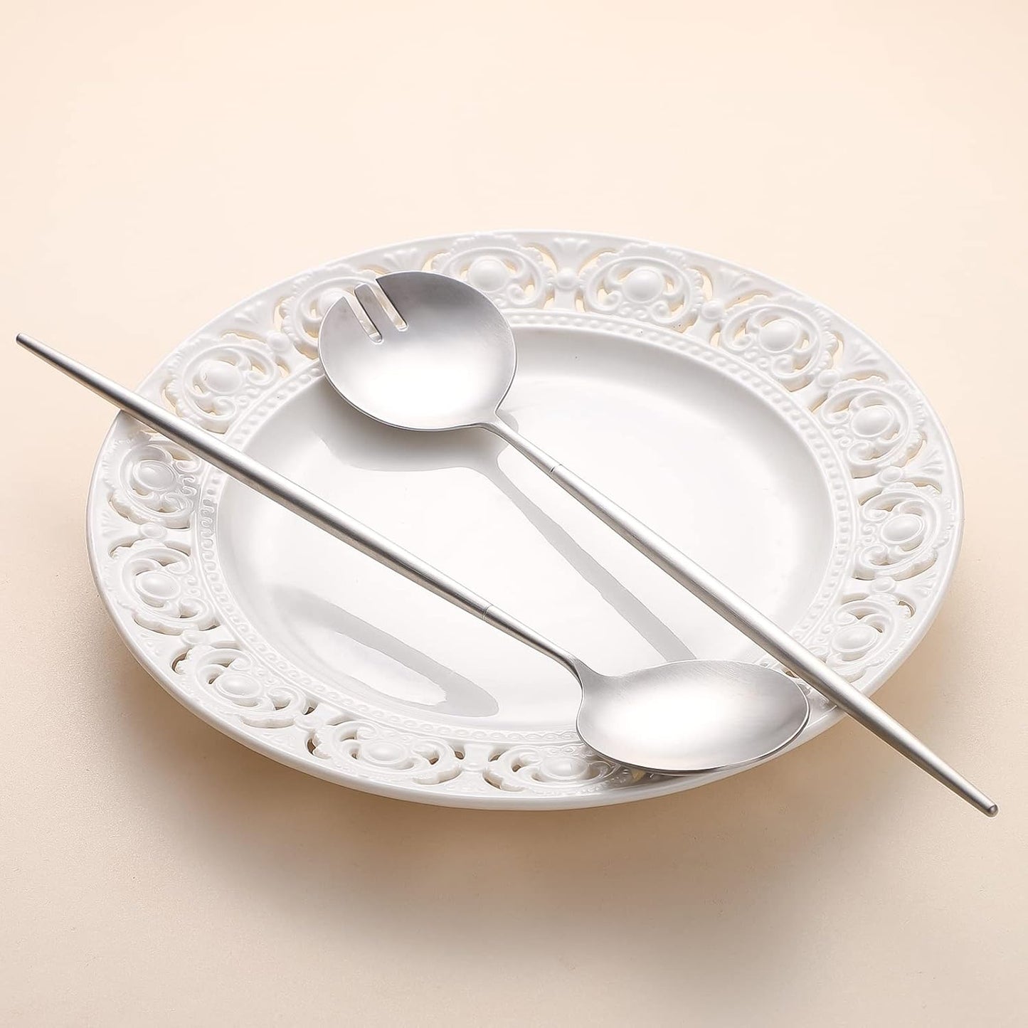 Salad Servers,Spoon and Fork Set 11.41 inch,18/10 Stainless Steel Salad Serving Silver