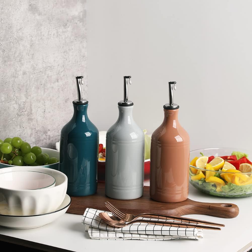 Sweejar Ceramic Olive Oil Dispenser Bottle, Opaque Oil Cruet Protects Oil to Reduce Oxidation, Suitable for Storage Oil, Vinegar, Coffee Syrups & Other Liquids, Pack of 1, 15.5 Fl Oz (Teal Green)