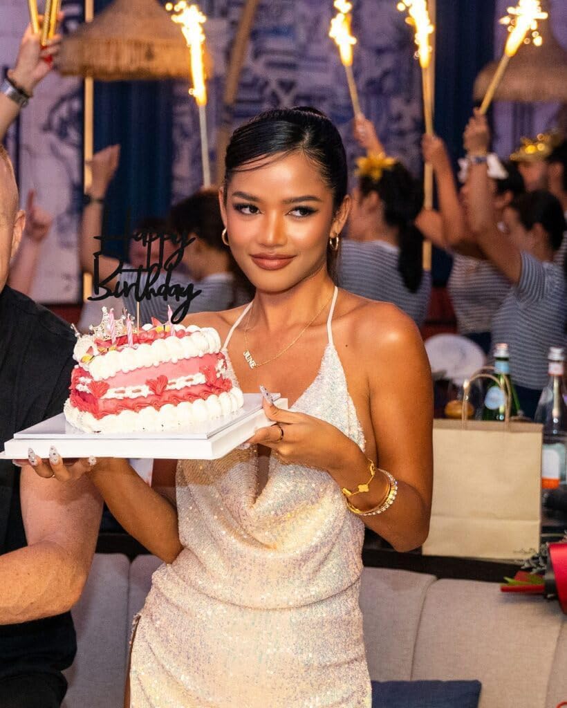 Happy Birthday Cake Topper - Glitter Black Birthday Cake Top Decorations (Black)