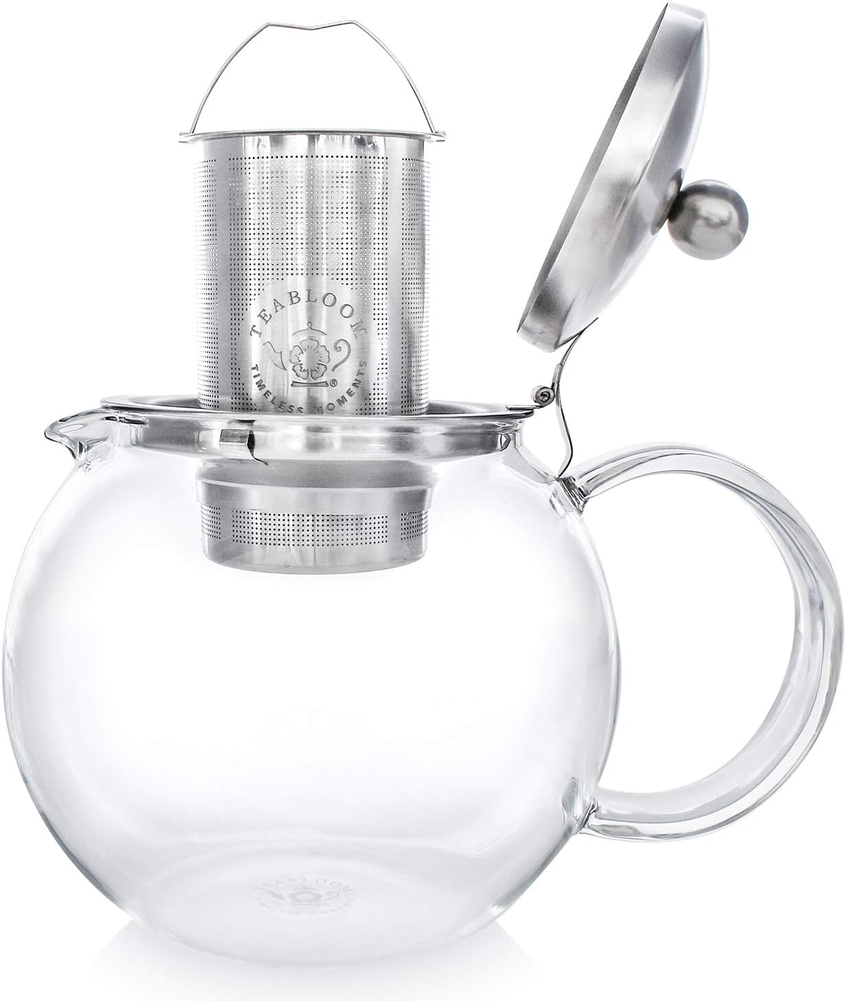 Teabloom All-in-One Glass Teapot and Tea Kettle – Heatproof Borosilicate Glass Tea Maker with Removable Stainless Steel Loose Tea Infuser – Classica Stovetop Tea Pot (40 oz / 1200 ml)