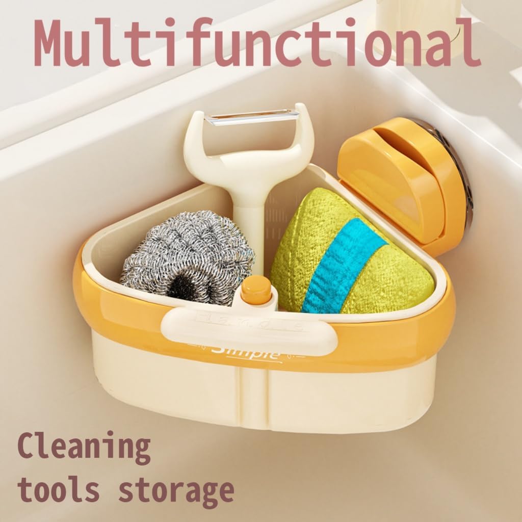 Corner Sink Strainer Basket with Suction Cups, Automatic Dumping Collapsible Food Drainer, Kitchen Sink Food Waste Catcher with Strong Hold Base (Olive green)