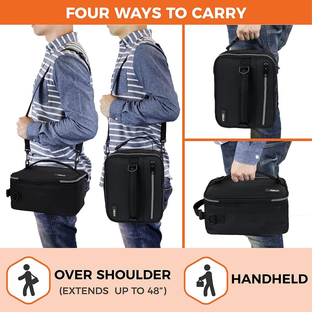 opux Insulated Lunch Box for Men Women Adult, Compact Lunch Bag for Kids Boy Girl Teen, Soft Lunch Cooler Bag for Work School, Leakproof Lunchbox Lunch Pail with Clip-on Buckle, Black