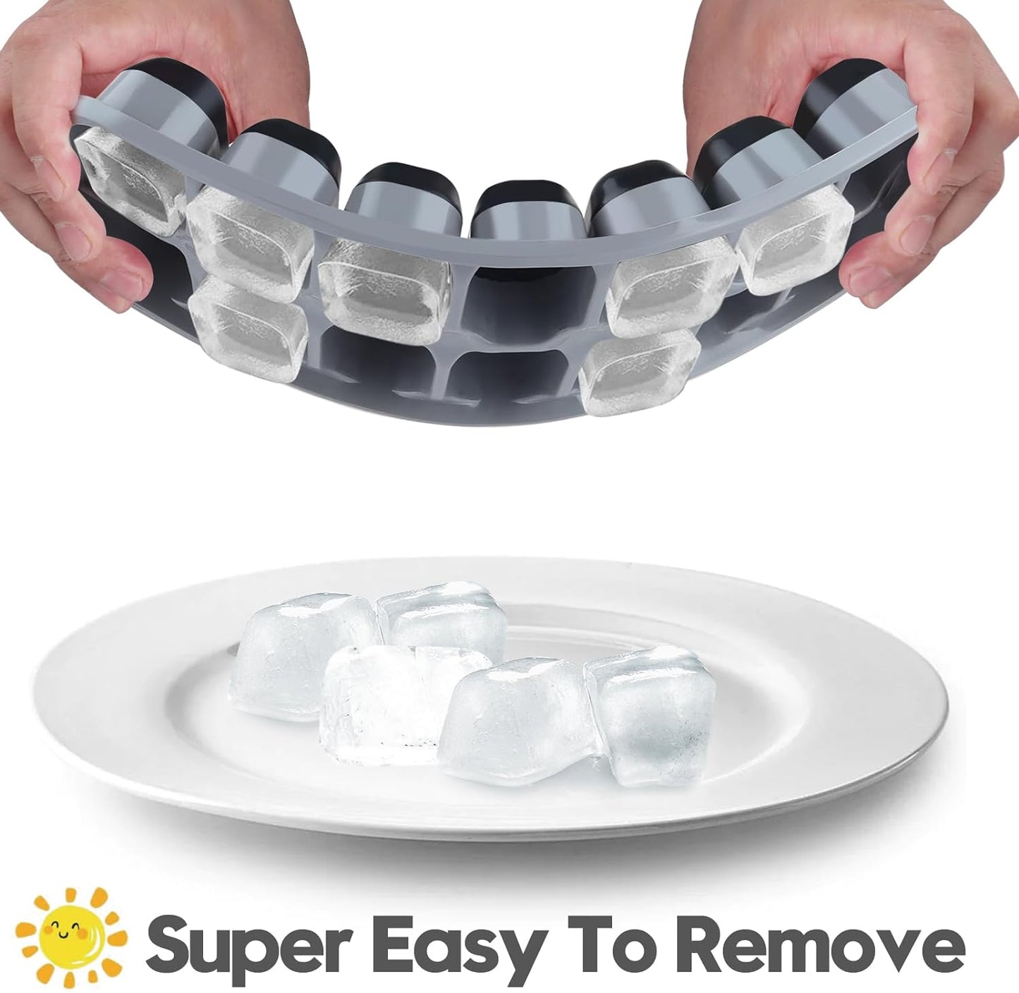 Silicone Ice Cube Tray, 8 Pack Easy-Release & Flexible 14-Ice Cube Trays with Spill-Resistant Removable Lid, Stackable Ice Trays with Covers for Freezer, Cocktail (4 Black+ 4 Grey)