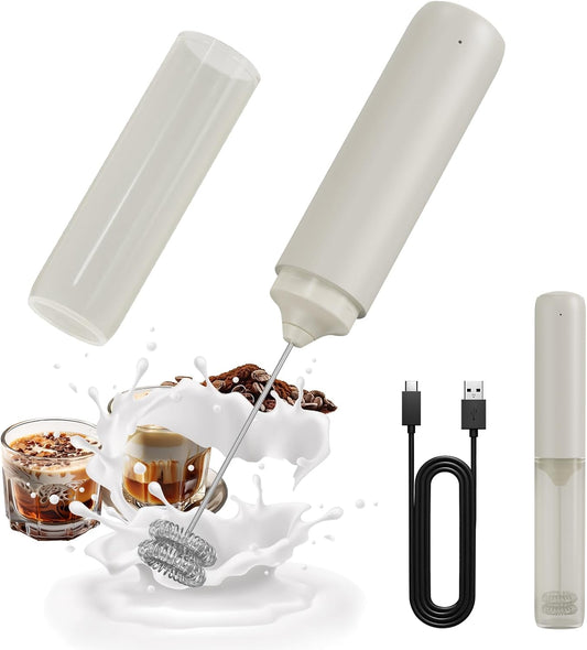 CIRCLE JOY Portable Rechargeable Milk Frother Hanheld, Dual Spring Whisk Electric Coffee Frother Wand Drink Mixer for Matcha Lattes Cappuccino, Kitchen Gifts, Beige