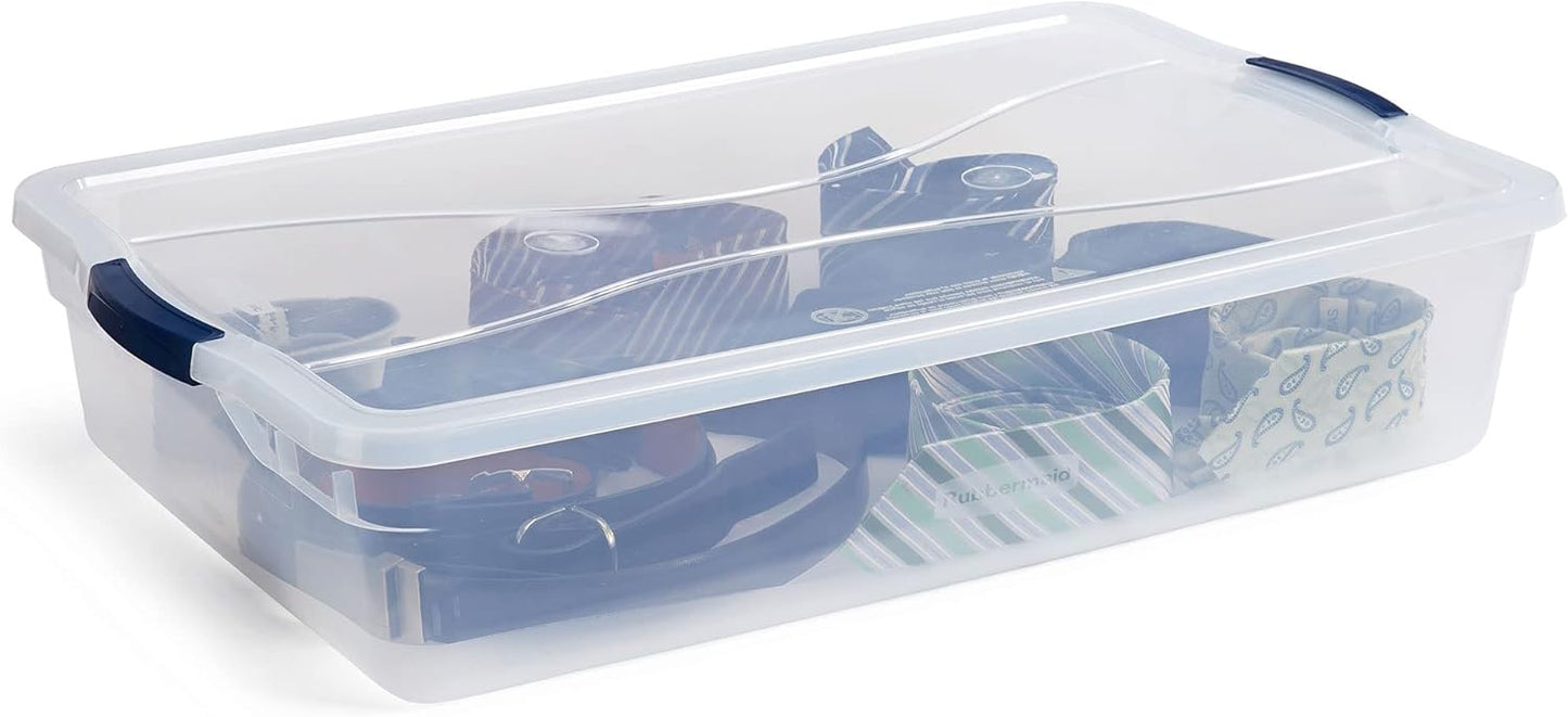 Rubbermaid Cleverstore 42 Quart Stackable Plastic Storage Bin with Lids for Garage, Closet, and Classroom, Clear, 4 Pack