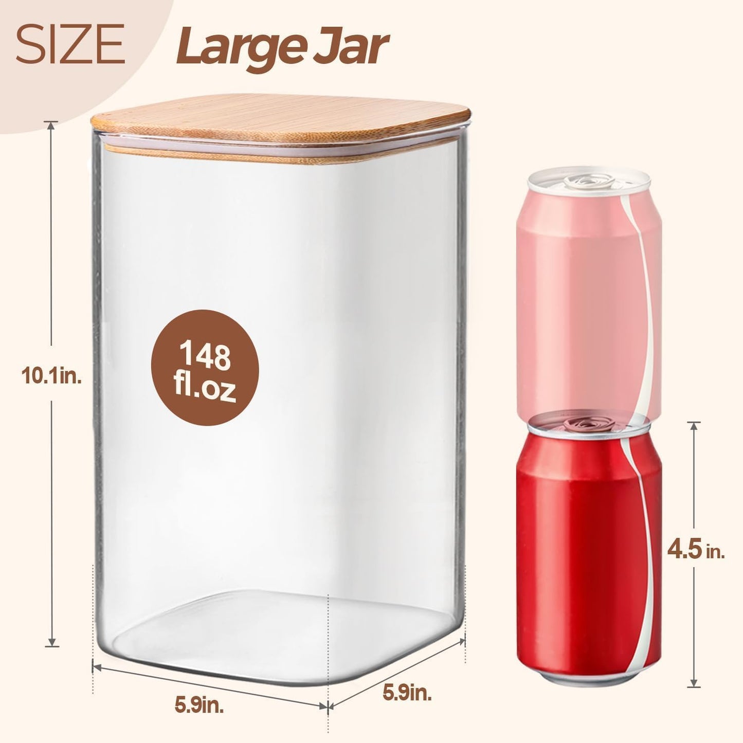 ComSaf 1.2 Gallon Wide Mouth Flour Sugar Storage Containers 2 Pcs, 148 oz Glass Storage Containers with Lids, Large Pantry Glass Jar with Lid, Big Jars for Rice, Flour, Sugar, Cereal, Cookie, Coffee