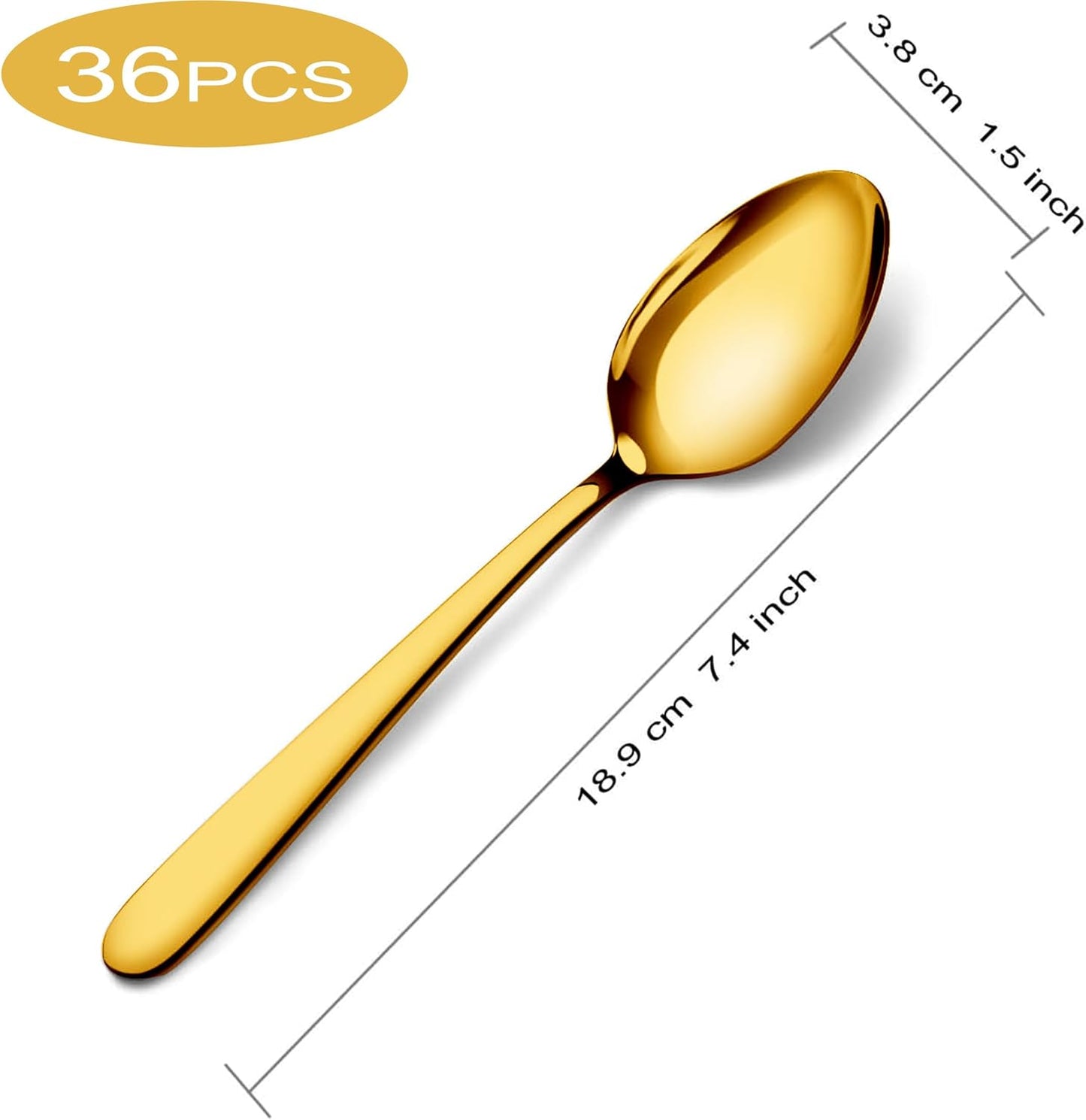 Pleafind 36Pcs Gold Dinner Spoons Set - 7.4 inch, Spoons Silverware, Stainless Steel Spoon, Mirror Polished Tablespoon, Gold Silverware Set for Home, Kitchen, Restaurant, Dishwasher Safe