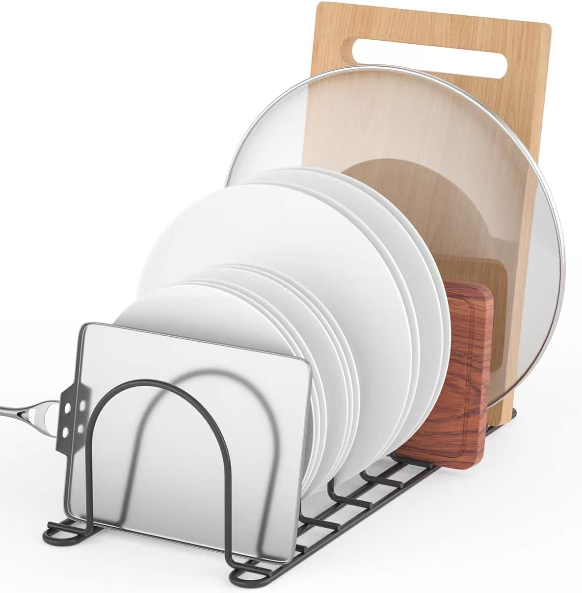 JAQ Pot Lids Holder, 13.5" Metal Kitchenware Dividers Organizer Rack for Plates, Pans, Sheet Pan, Baking Sheets,Office Documents in Kitchen Cabinets Shelf Countertop Pantry (2-pack, Black)