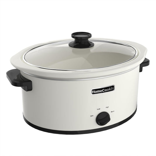 HOMECOOKIN 6 Quart Slow Cooker Oval Manual Pot Food Warmer with 3 Cooking Settings, White