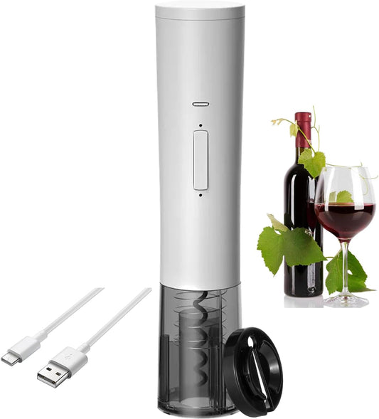Automatic Electric Wine Opener, Wine Bottle Opener with Foil Cutter & Rechargeable, One-Click Button Electric Corkscrew Wine Opener for Home, Kitchen, Party, Wedding, Ideal Present for Lover-White