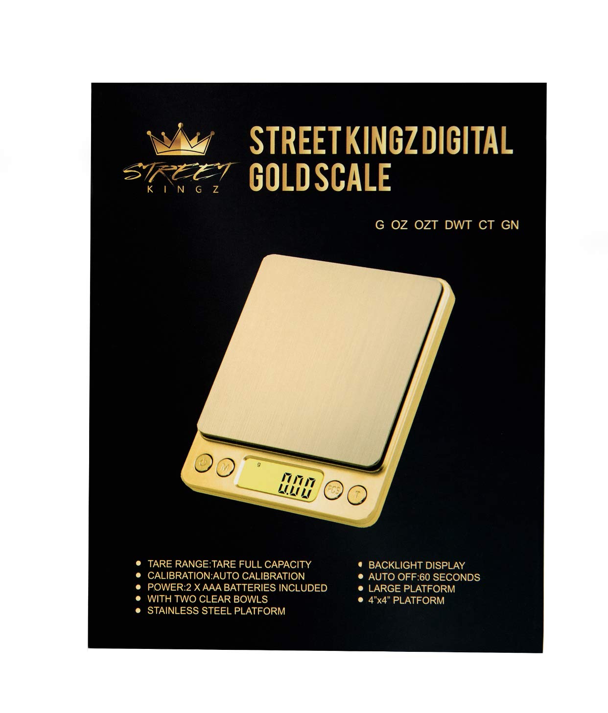 Street Kingz Gold Digital Scale - High Precision 1000g Capacity Portable Food Scale with Multi- Unit Conversion & Piece Counting - Mini Scale Includes 2 Weighing Bowls & 2 AAA Batteries