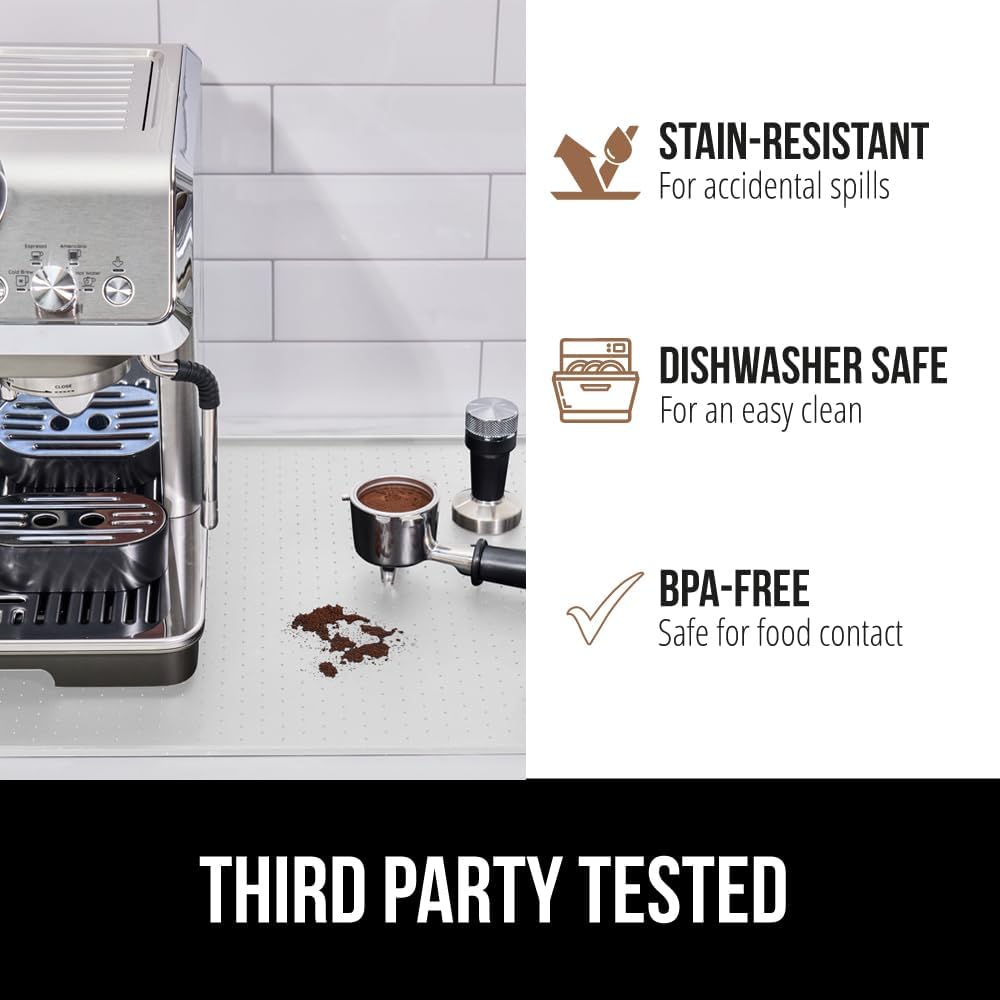 GORILLA GRIP Silicone Coffee Mat, 18x28, Espresso Drink Bar Station Accessories, Waterproof Heat-Resistant Dish Drying Mats, Stay in Place on Kitchen Counter, Home Kitchen Decor Essentials, White