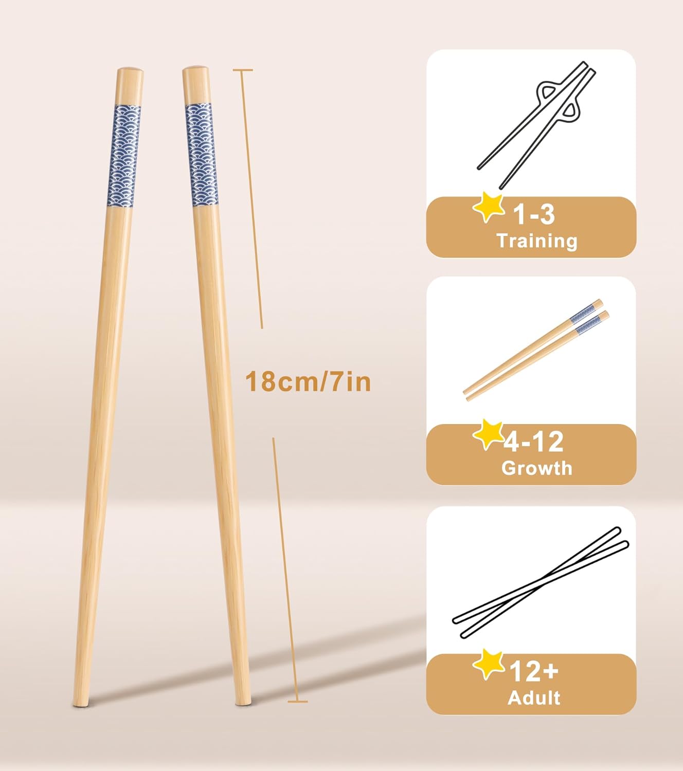 7inch Short kids Bamboo Chopsticks 5 Pairs Reusable Wooden Natural Chopstick Training for Beginners