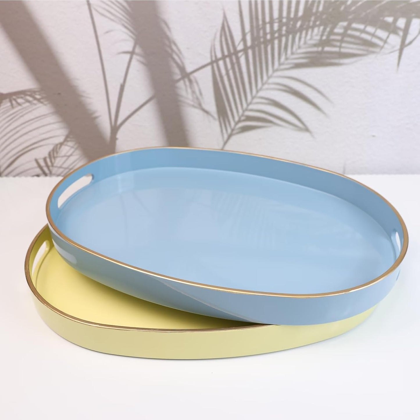 Spsyrine Blue Plastic Serving Tray for Ottoman, Coffee Table, Oval Decorative Tray for Entertaining, Outdoor, Living Room, Home Decor