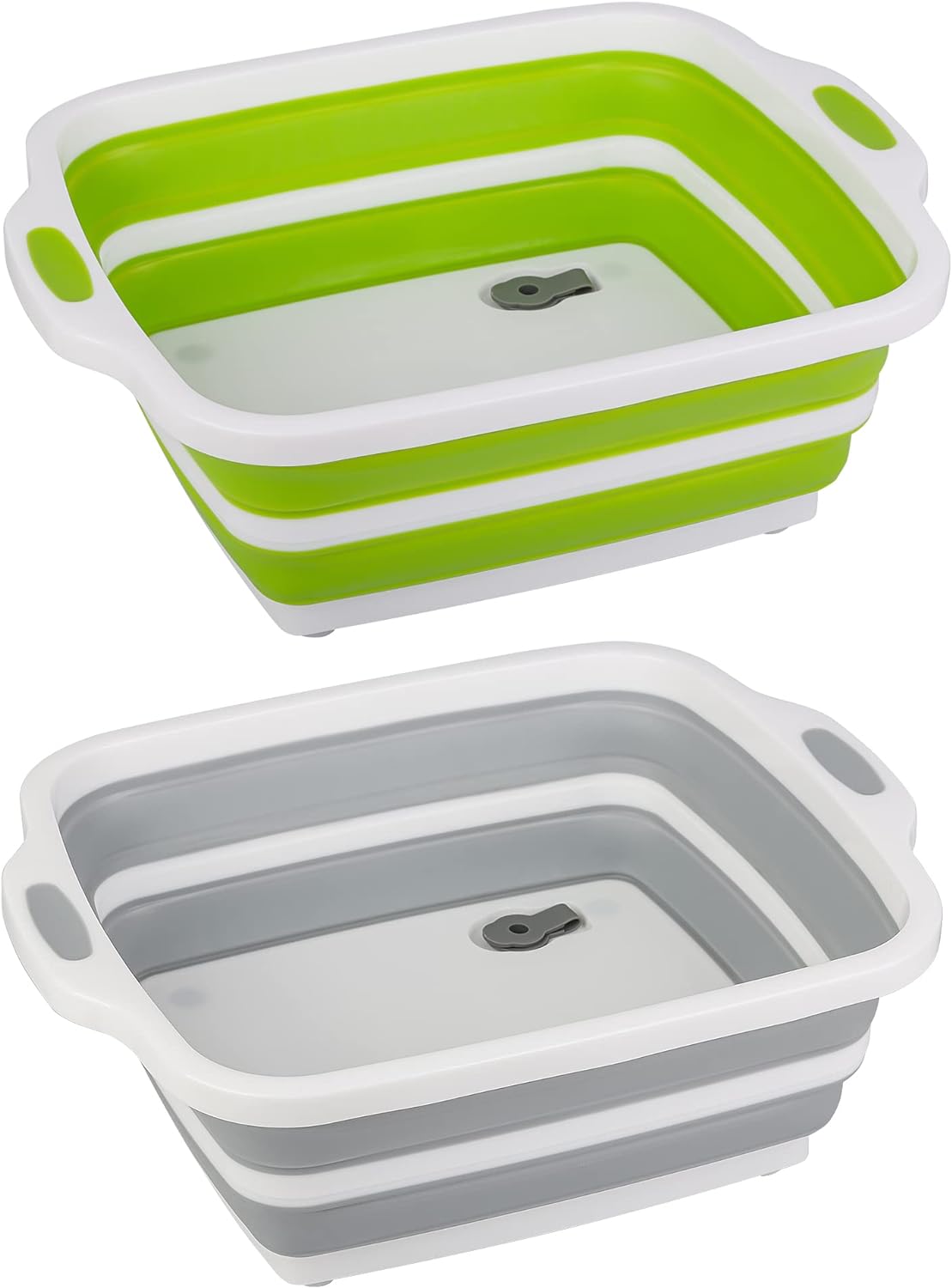 2 Pack Collapsible Cutting Board, Foldable Dish Tub with Draining Hole, Portable Chopping Board with Colander, 3 in 1 Multifunction Camping Sink for Washing Dish, Bowl, Vegetables and Fruit